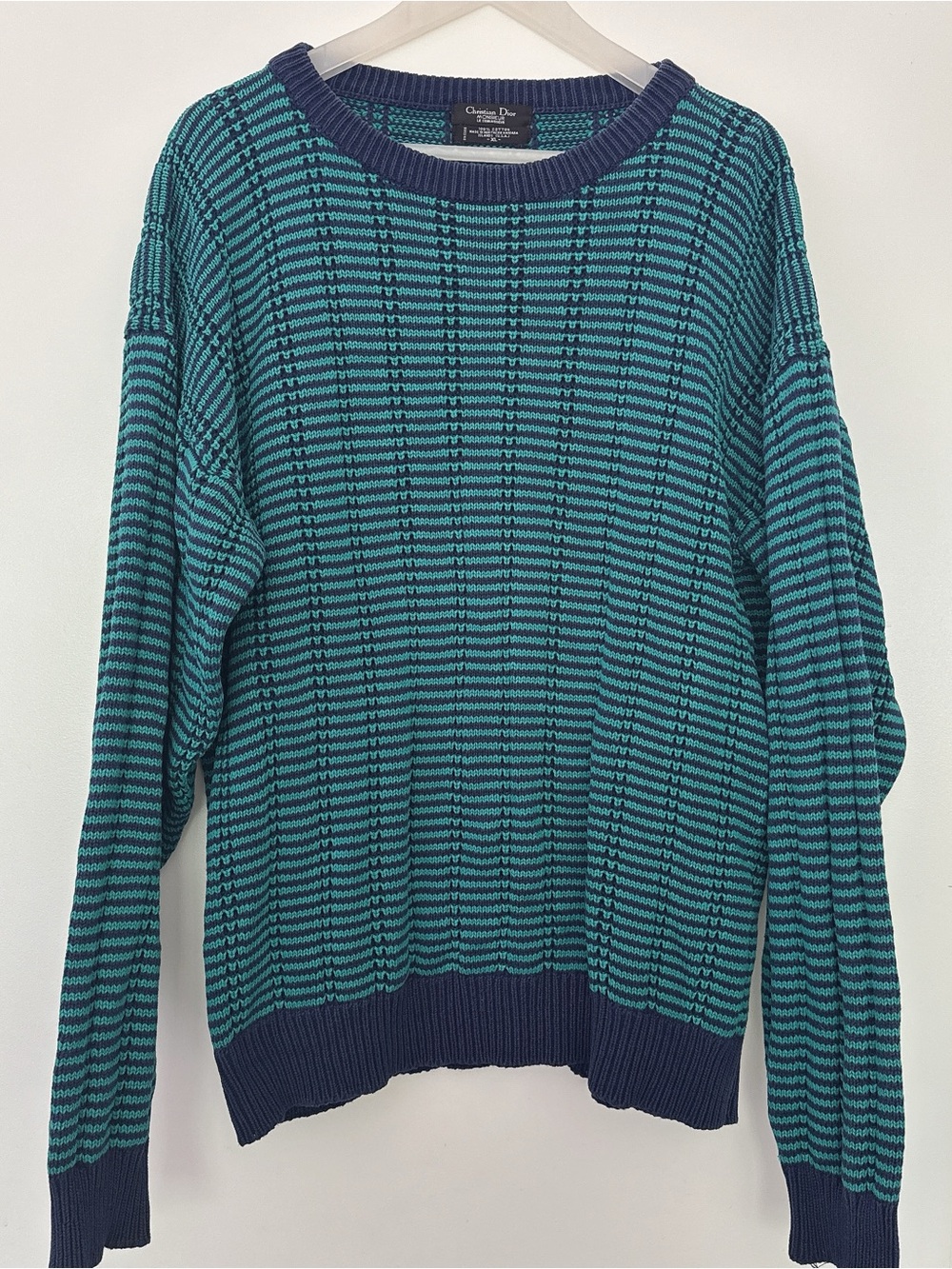 Vintage Christian Dior Grunge Sweater 80s Green Blue striped oversized XL